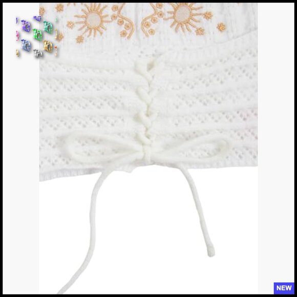 Open Back Halter Crop Top Embroidered Hippie Boho Tie Backless Knitted - Picture 5 of 5